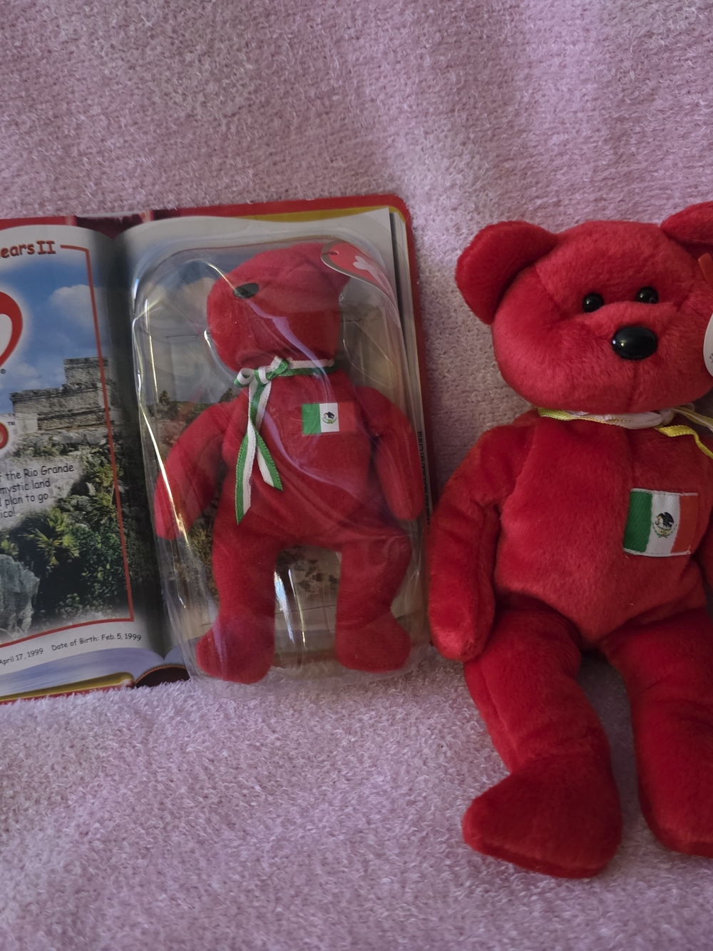 Ty Red Plush Bear Osito with Mexican Flag Patch and Ribbon
